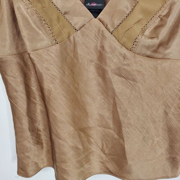 Secret Treasures Y2K Babydoll Tank Top Satin Slip Brown Eyelet Cutouts Womens L - Picture 3 of 9